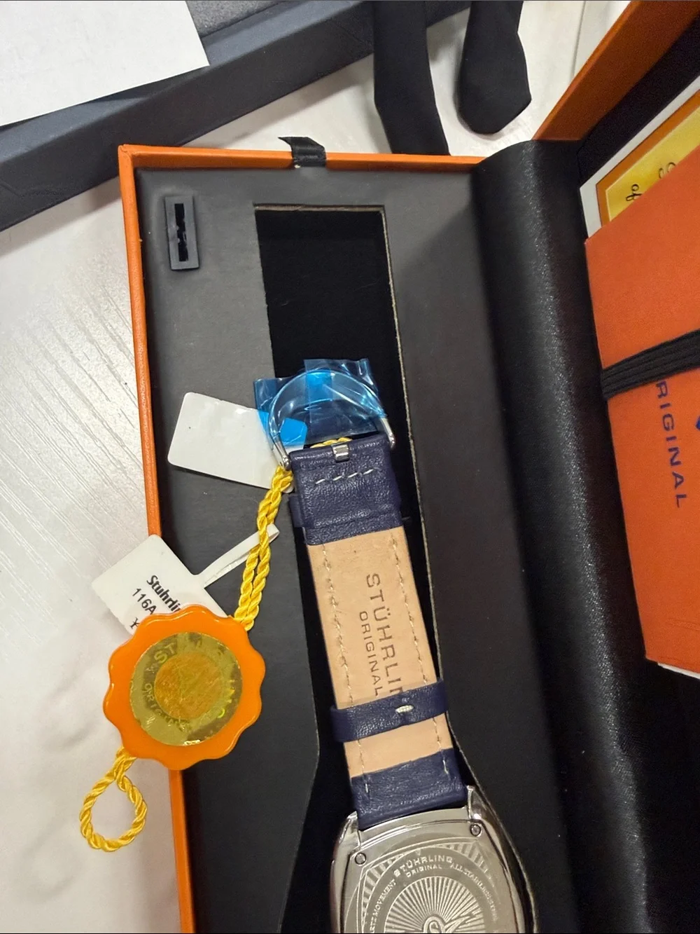 Stuhrling Original Men's Blue Dial Leather Strap Watch